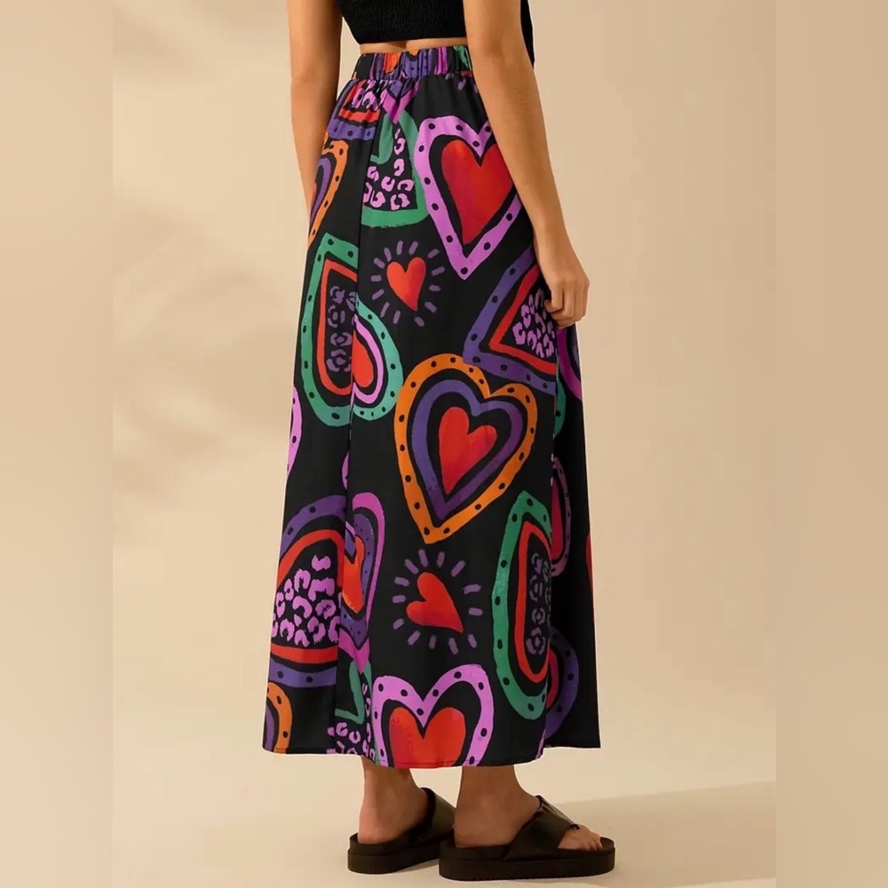 Colorful Heart Print Skirt Elastic High Waist New Boutique - Picture 3 of 5